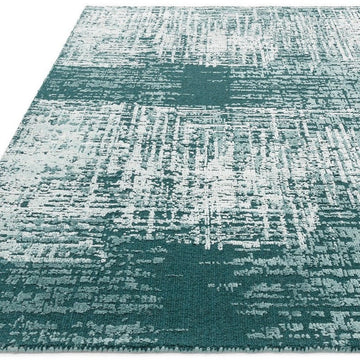 Torino Modern Abstract Distressed Shimmer Tonal Textured Hi-Low Soft Wool Loop & Viscose Flatweave Teal Green/Cream/Grey Rug-Asiatic Carpets-Rug Love - The Most Loved Rug Store